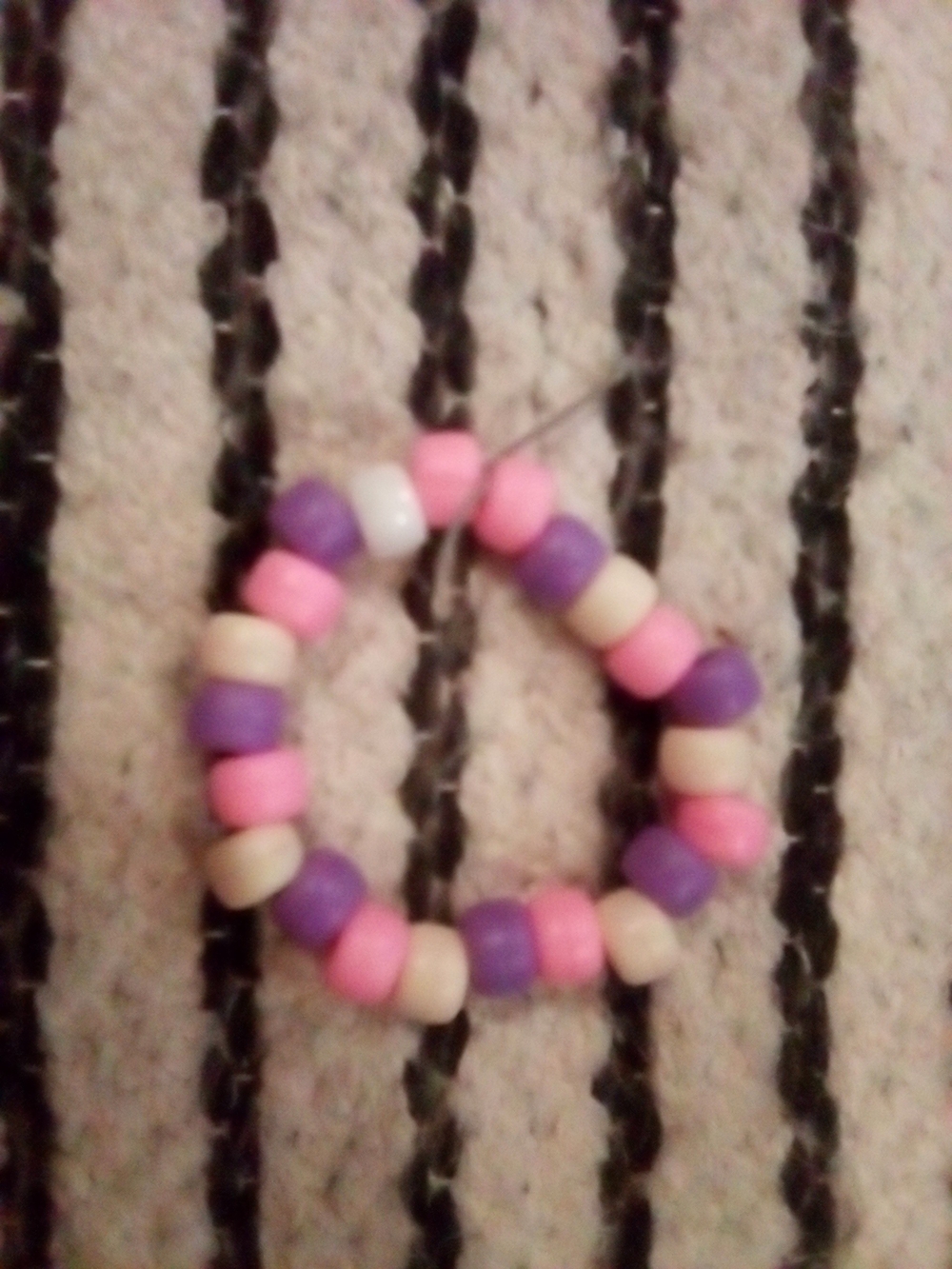Beaded Stretch Bracelet - Pink, Purple & Cream